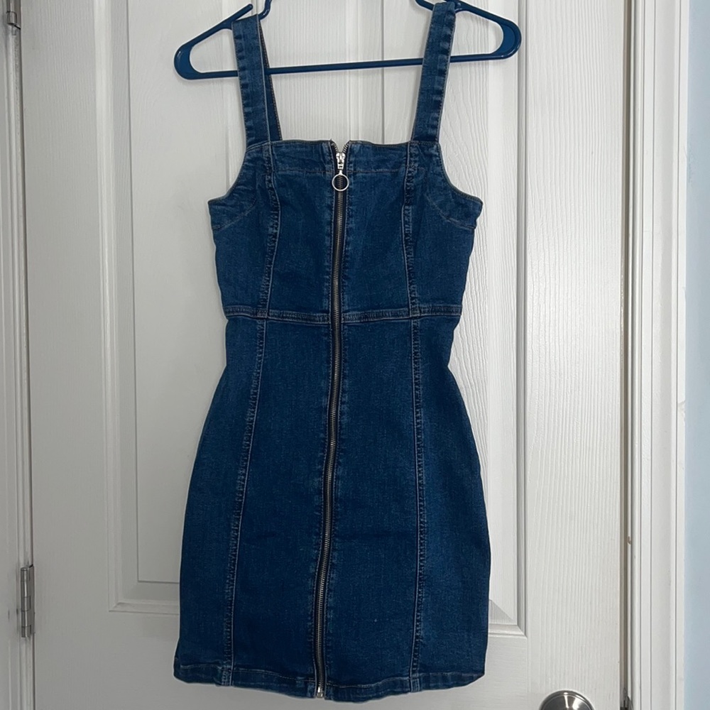 denim zip up dress